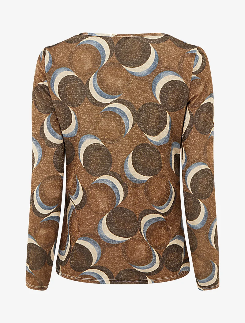 Top droit irisé imprimé ronds fantaisies - Marron
