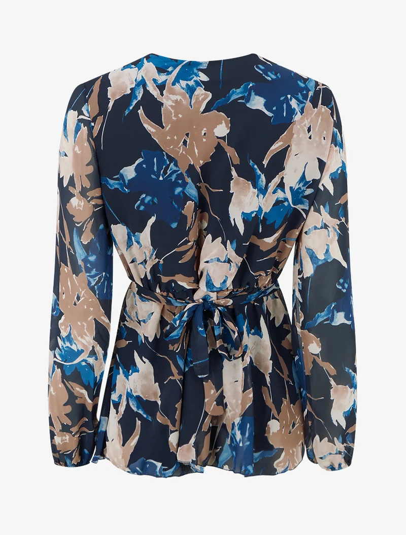 Top cache-coeur imprimé fleurs abstraites à bijou floral - Marine