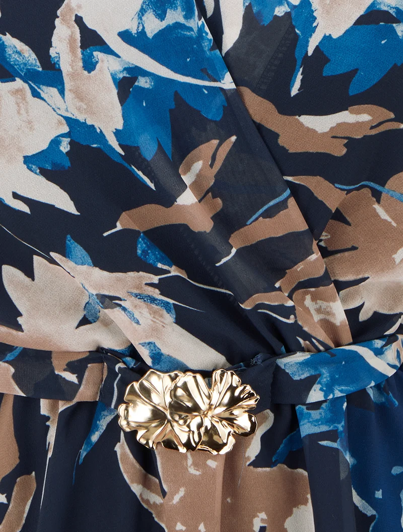 Top cache-coeur imprimé fleurs abstraites à bijou floral - Marine