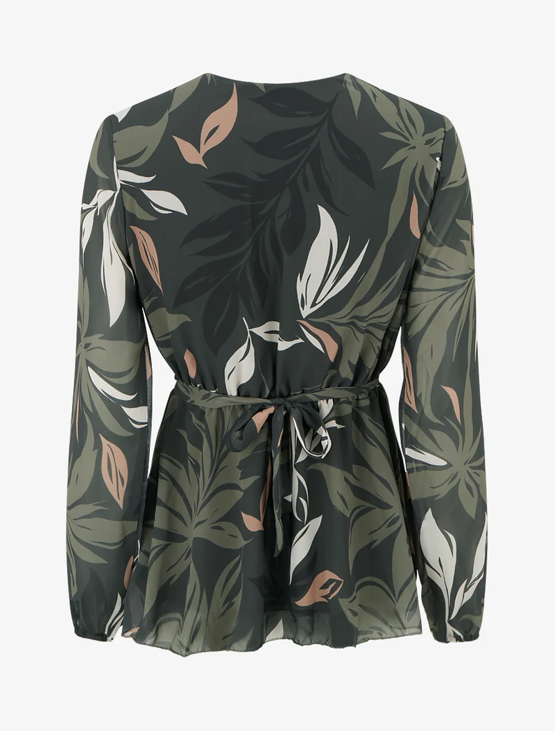Top cache-coeur imprimé feuillage à bijou floral - Kaki