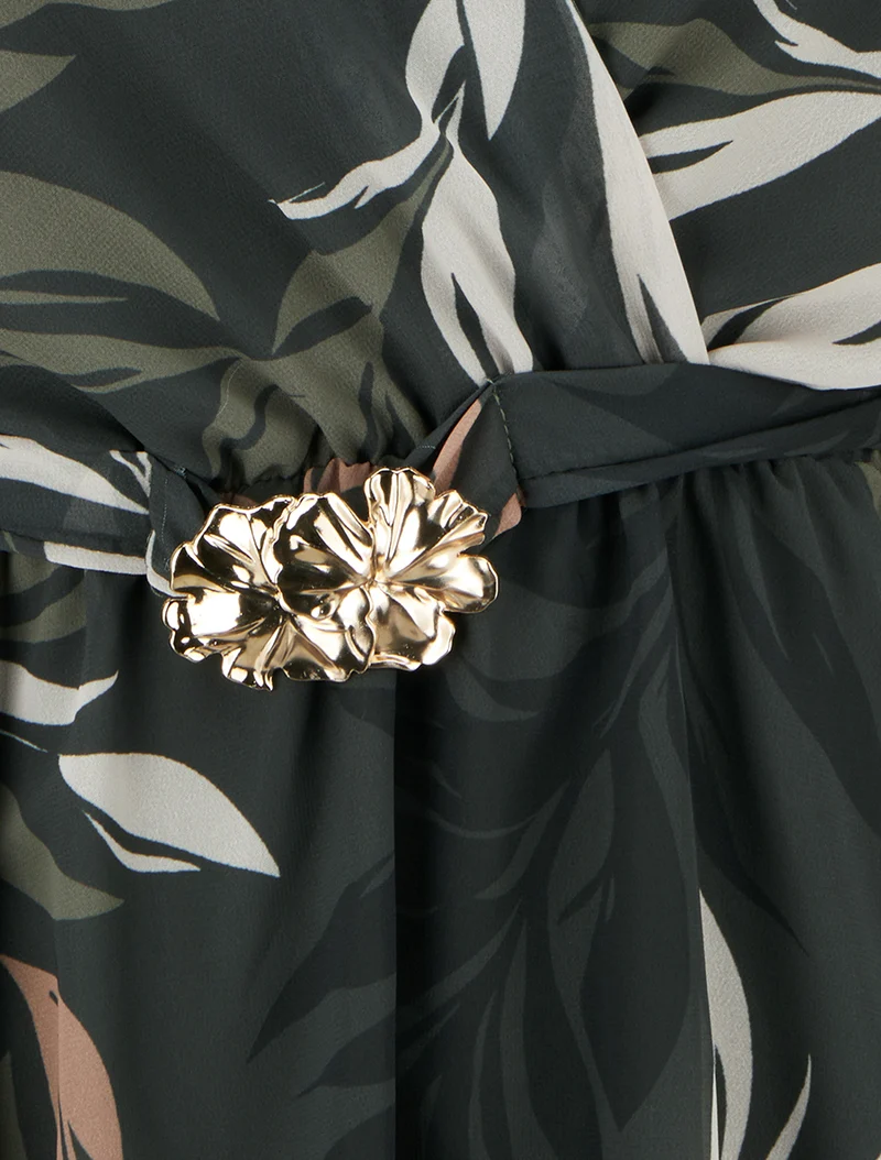 Top cache-coeur imprimé feuillage à bijou floral - Kaki