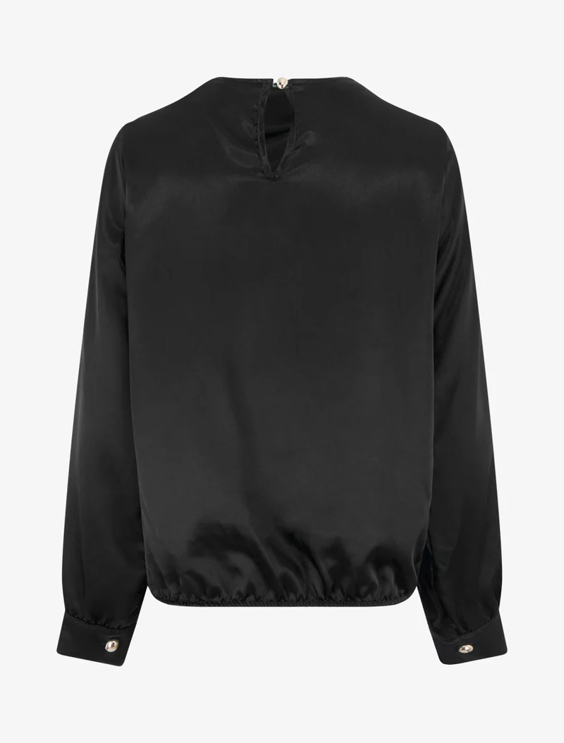 Top boule satiné à col bénitier et boutons - Noir