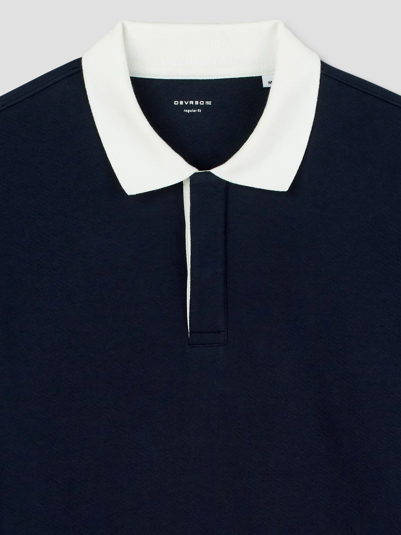 Polo manches longues col derby en coton