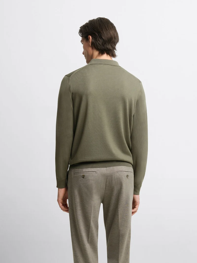 Pull col polo boutonné en laine Mérinos
