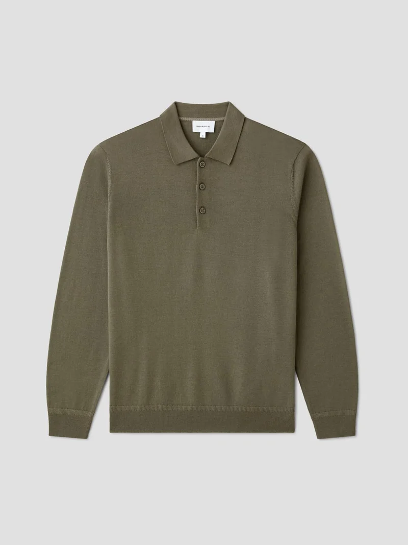 Pull col polo boutonné en laine Mérinos