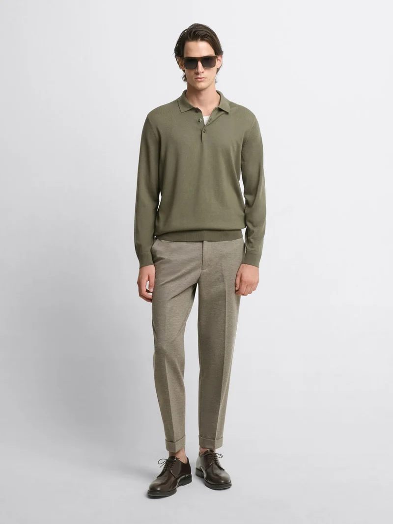 Pull col polo boutonné en laine Mérinos