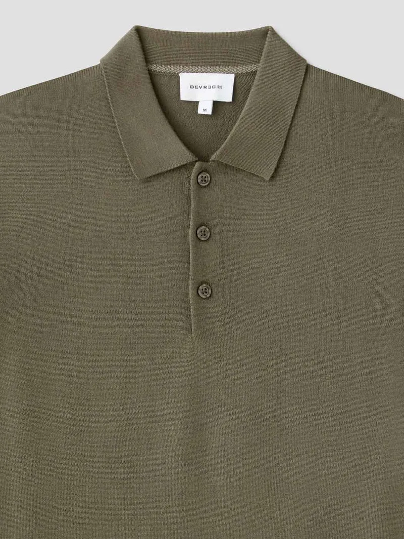 Pull col polo boutonné en laine Mérinos
