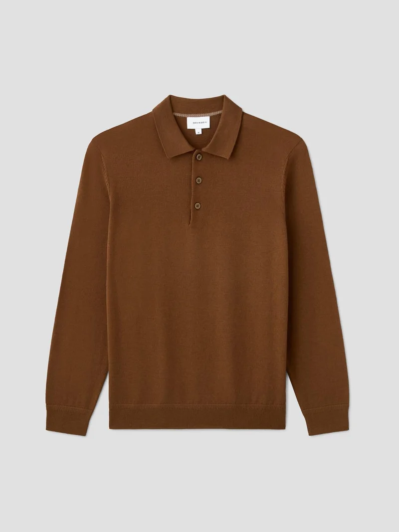 Pull col polo boutonné en laine Mérinos