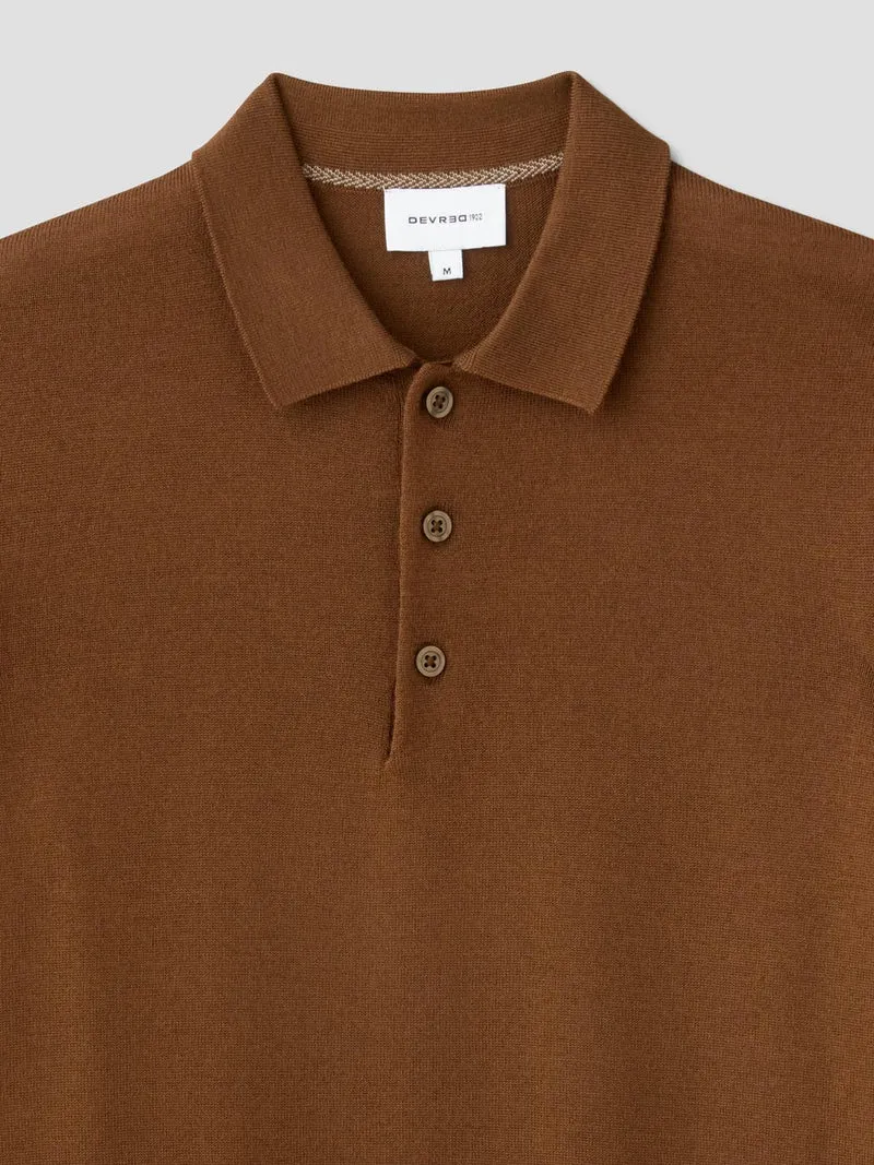 Pull col polo boutonné en laine Mérinos