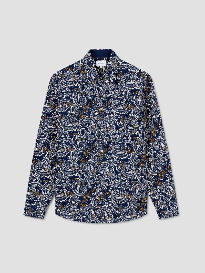 Chemise slim en coton bio à motifs