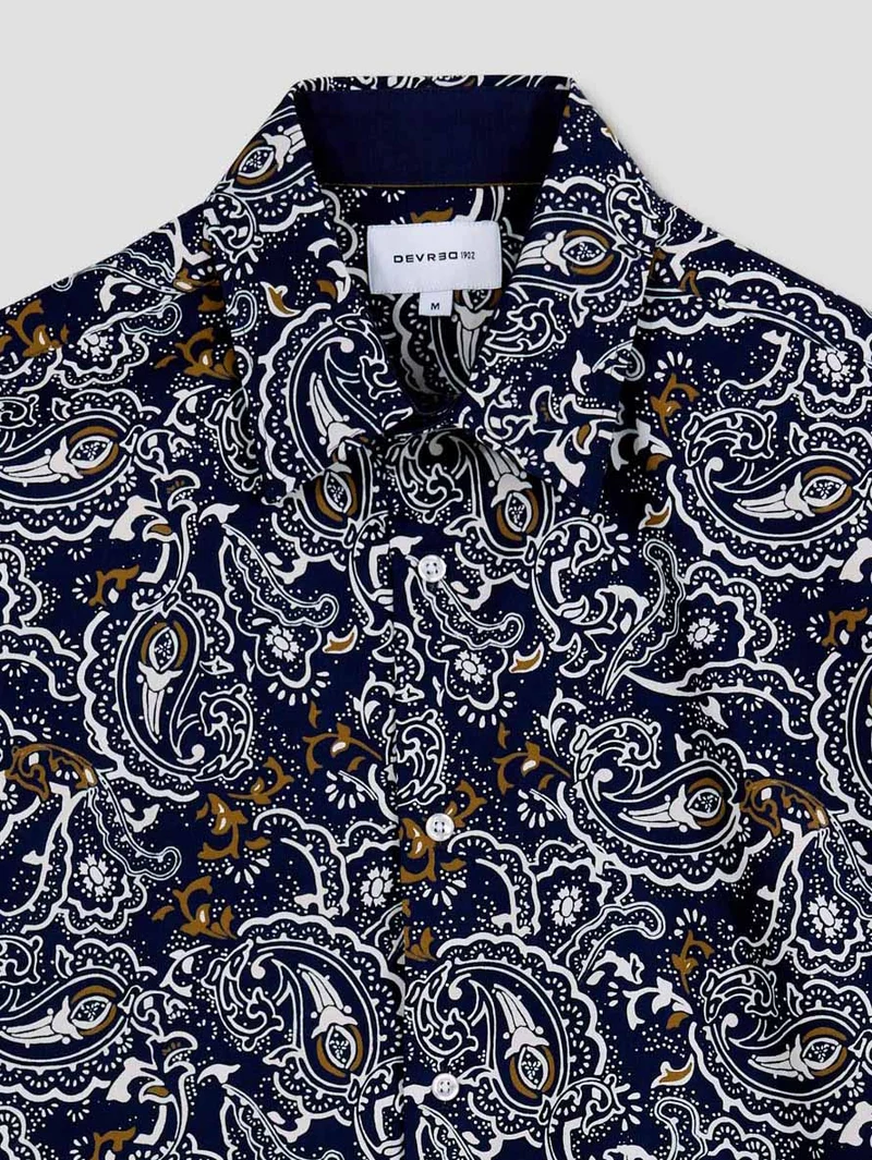 Chemise slim en coton bio à motifs