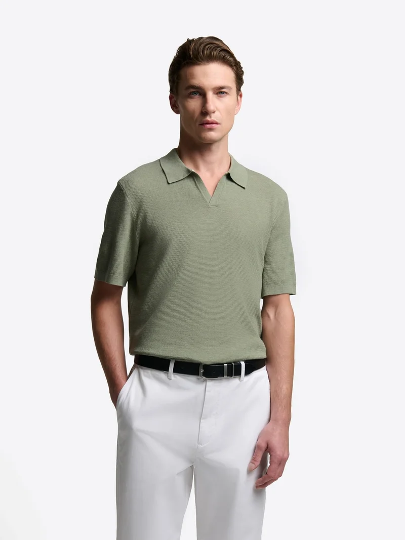 Polo maille col ouvert en coton bio