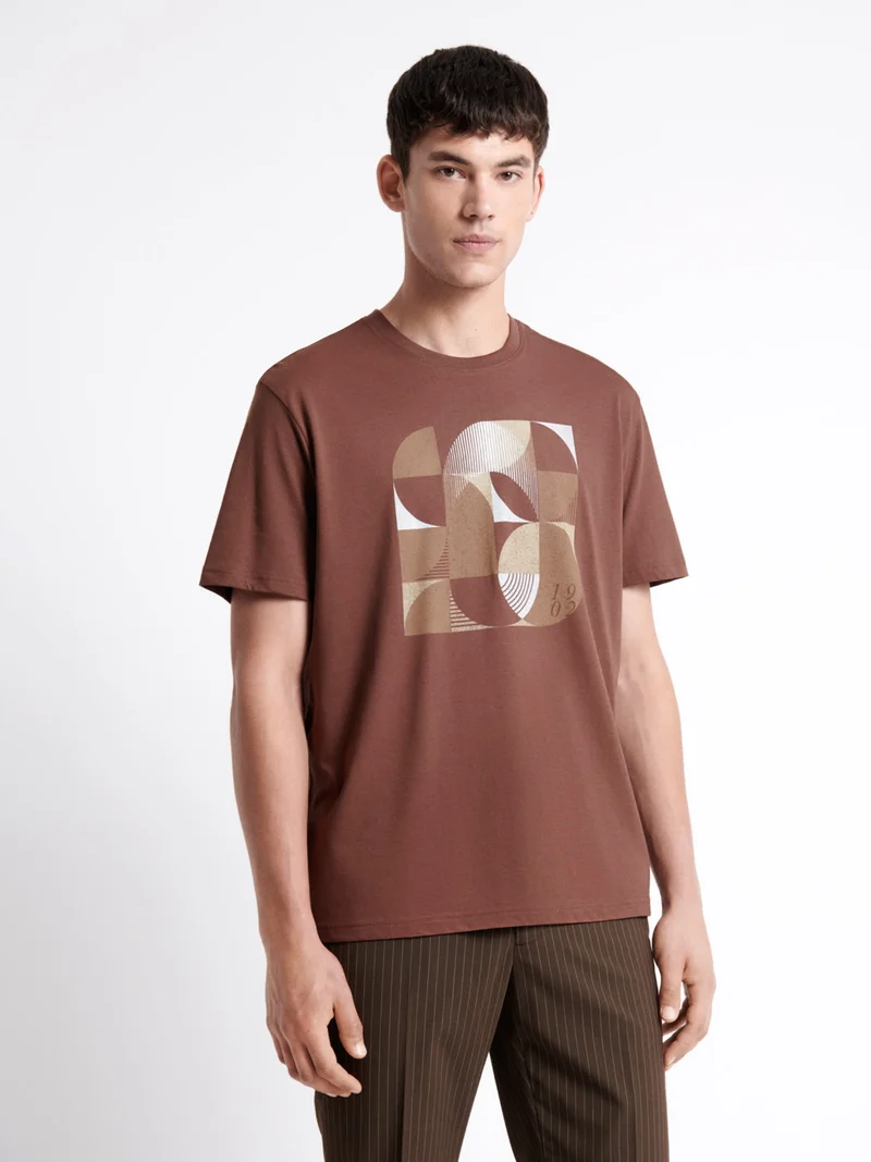 T-shirt col rond en coton à motif