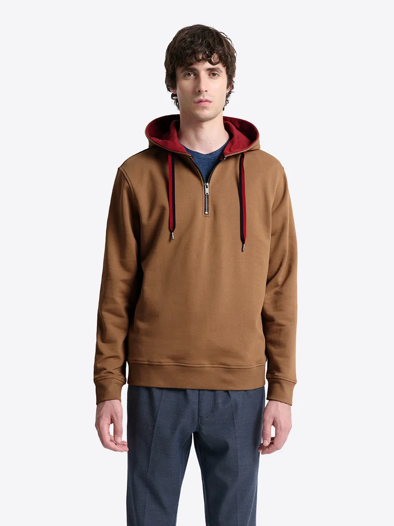 Sweat regular zippé à capuche en coton