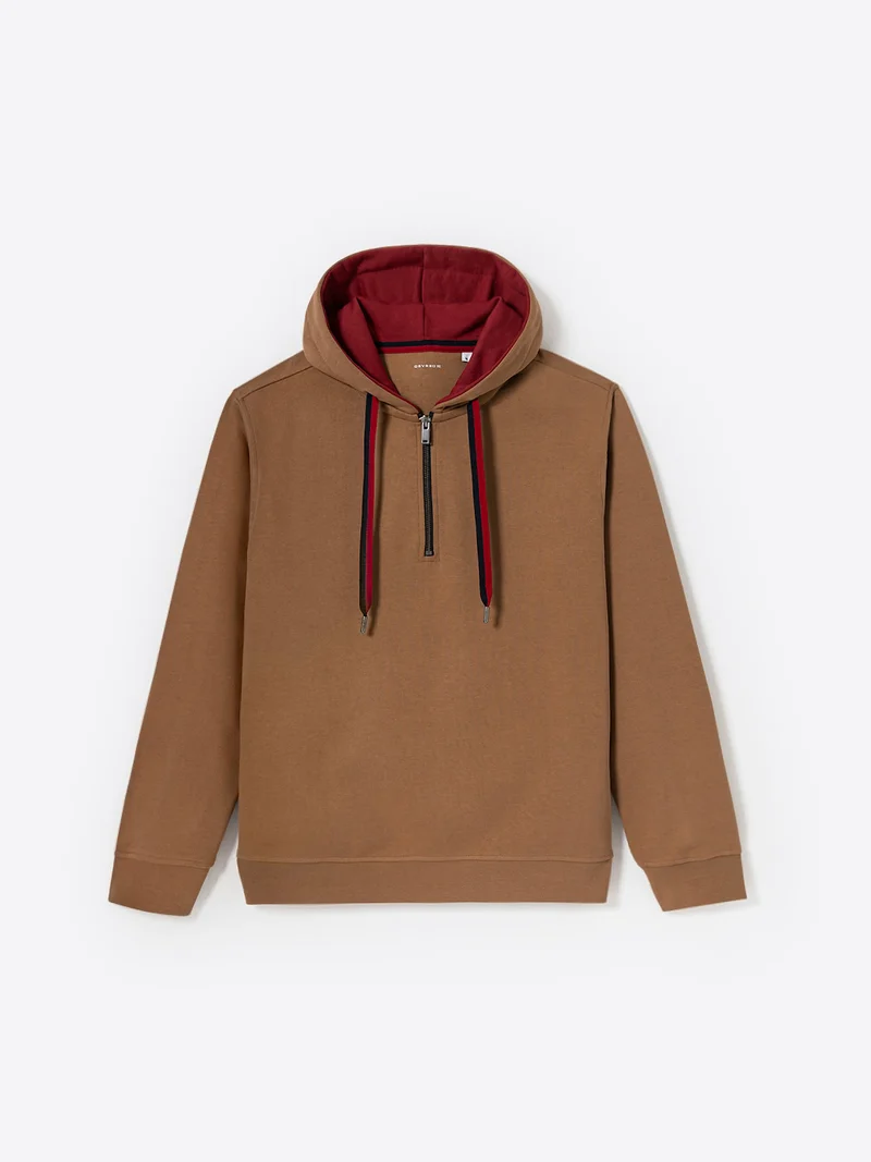 Sweat regular zippé à capuche en coton