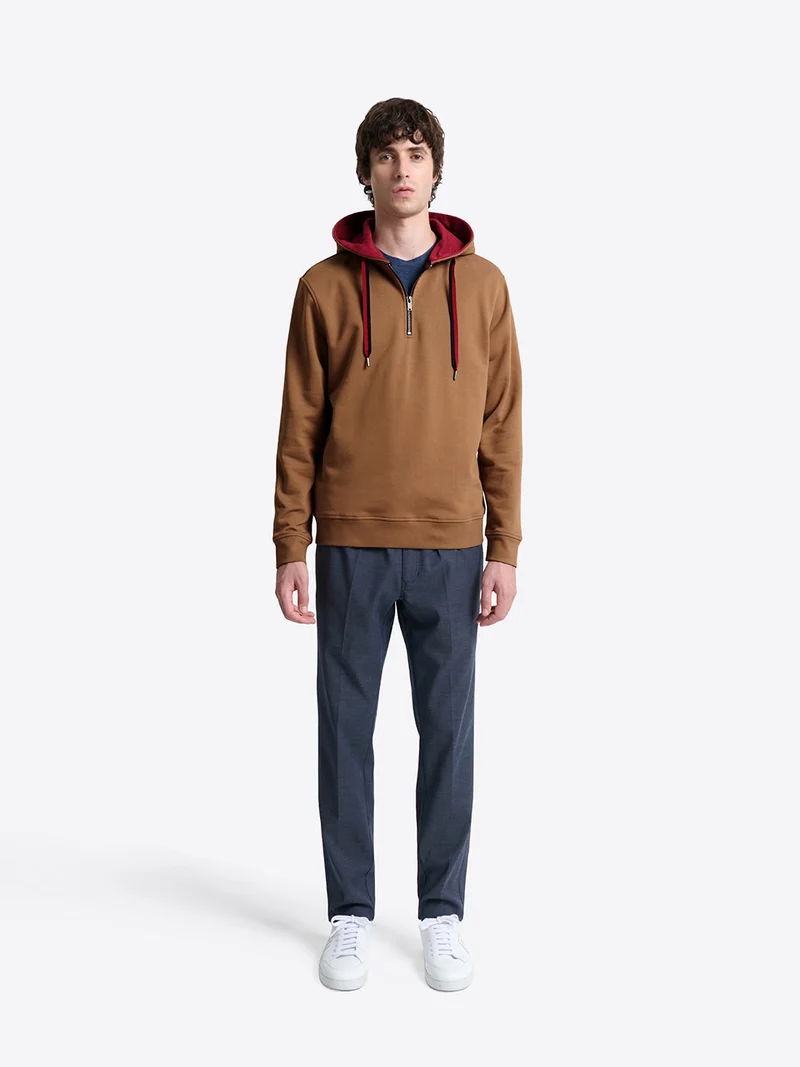 Sweat regular zippé à capuche en coton
