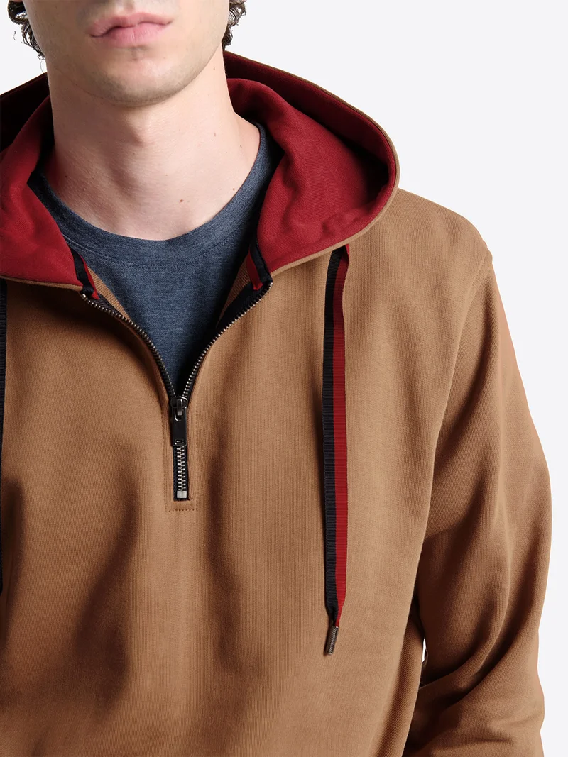 Sweat regular zippé à capuche en coton