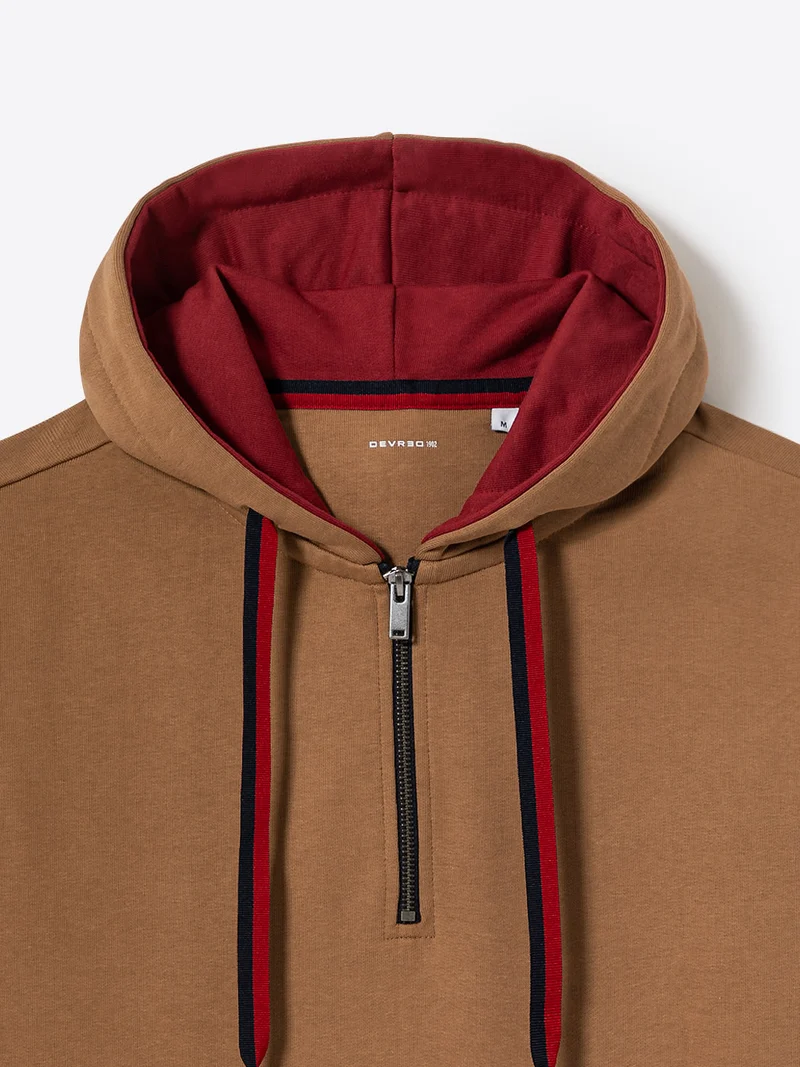 Sweat regular zippé à capuche en coton