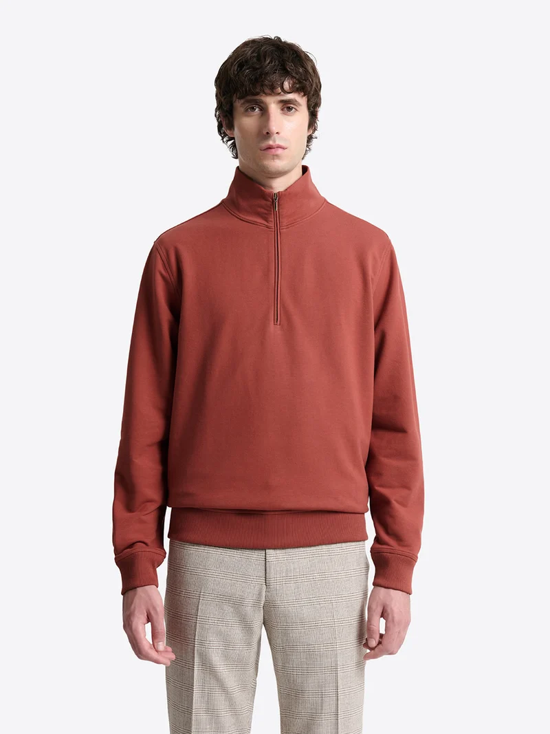 Sweat regular col montant zippé en coton
