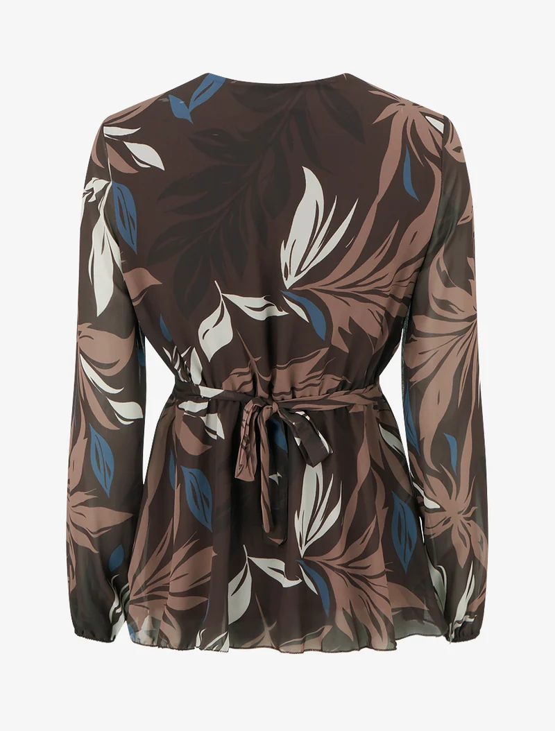 Top cache-coeur imprimé feuillage à bijou floral - Marron