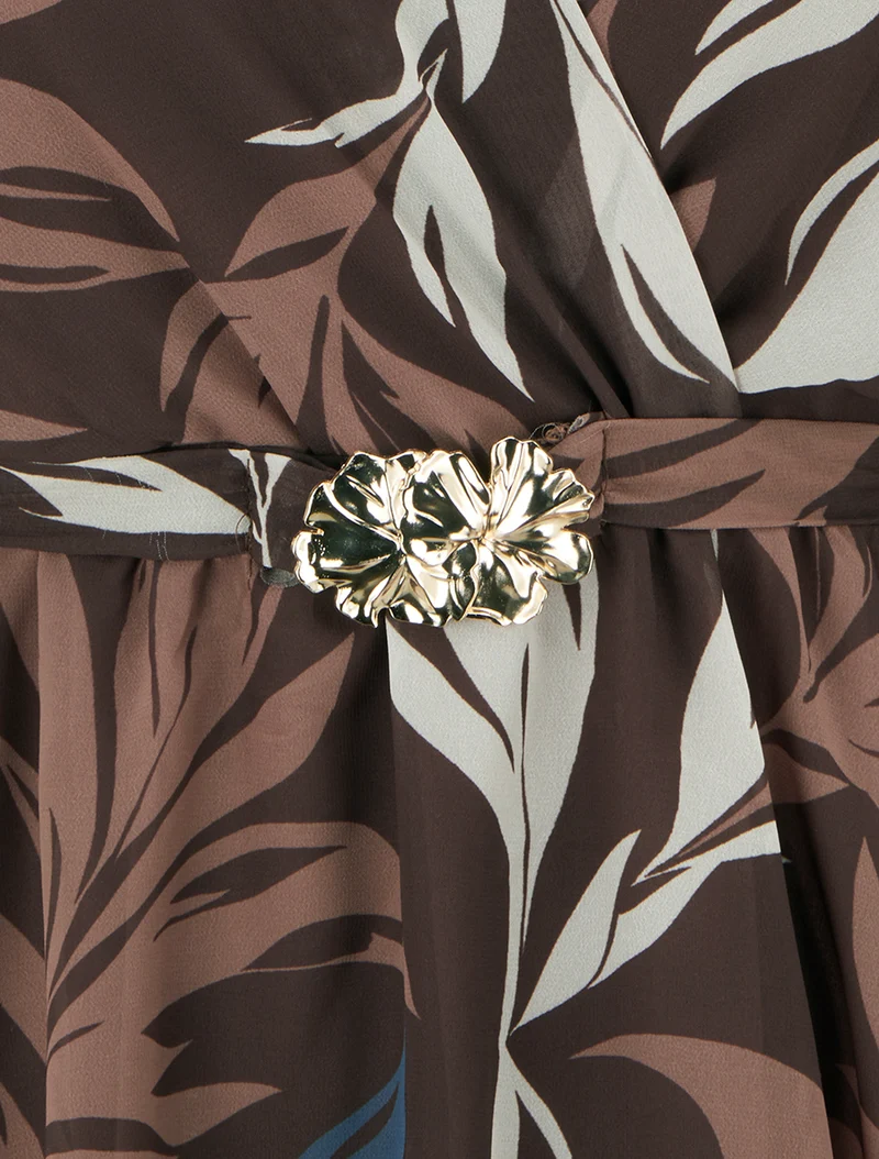 Top cache-coeur imprimé feuillage à bijou floral - Marron