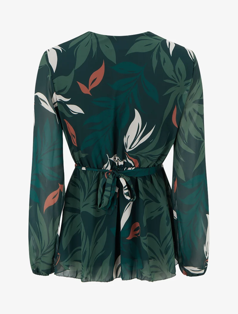 Top cache-coeur imprimé feuillage à bijou floral - Vert foncé