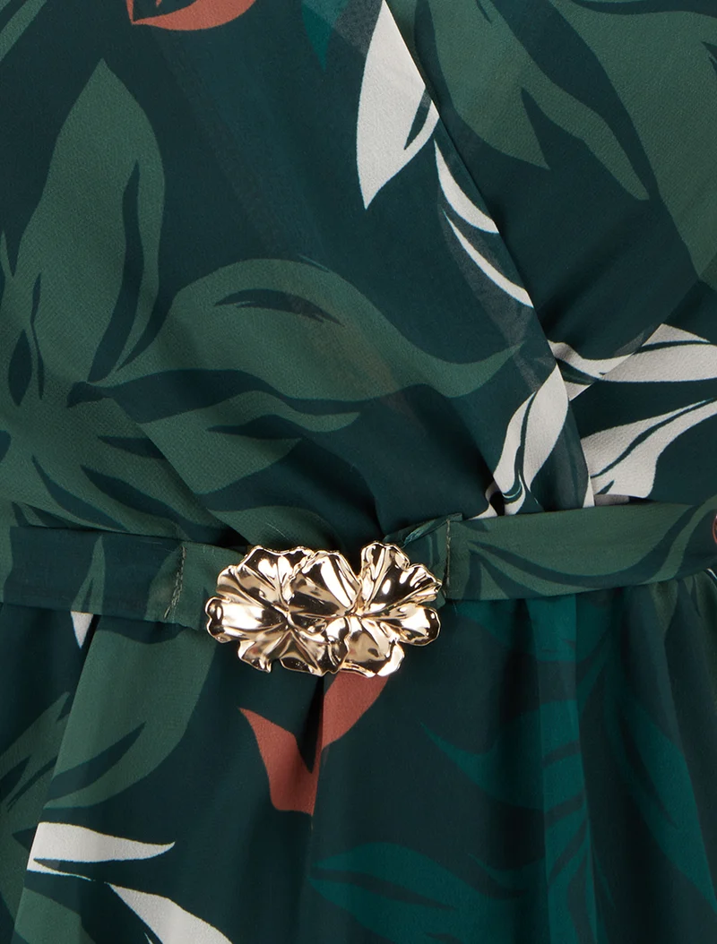 Top cache-coeur imprimé feuillage à bijou floral - Vert foncé