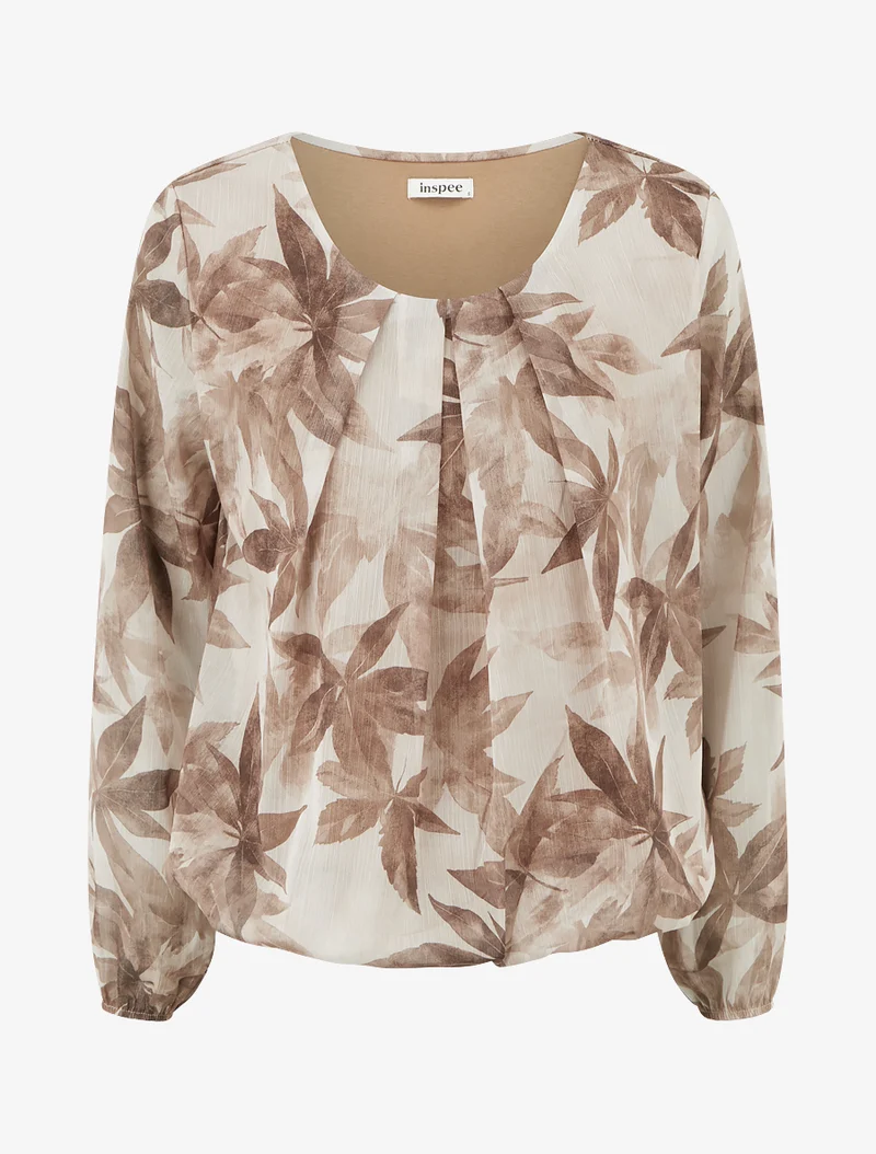 Top boule irisé imprimé feuilles - Taupe
