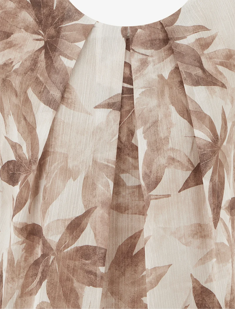 Top boule irisé imprimé feuilles - Taupe