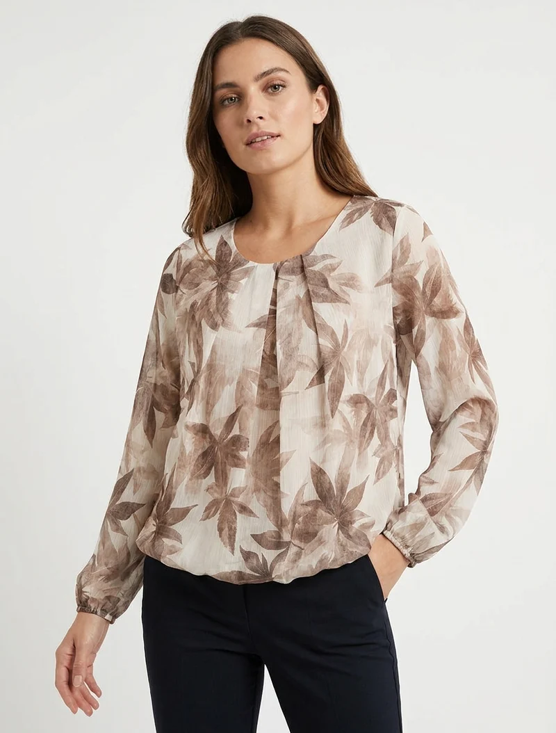 Top boule irisé imprimé feuilles - Taupe