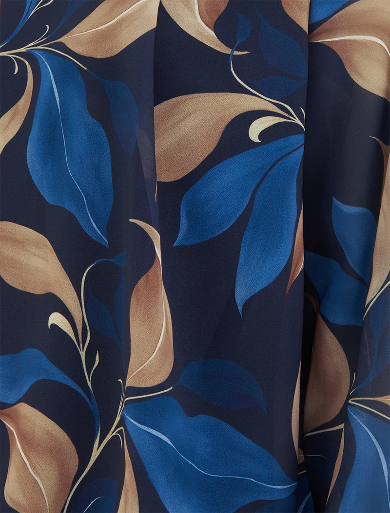 Blouse imprimé feuillage à poignets élastiqués - Marine