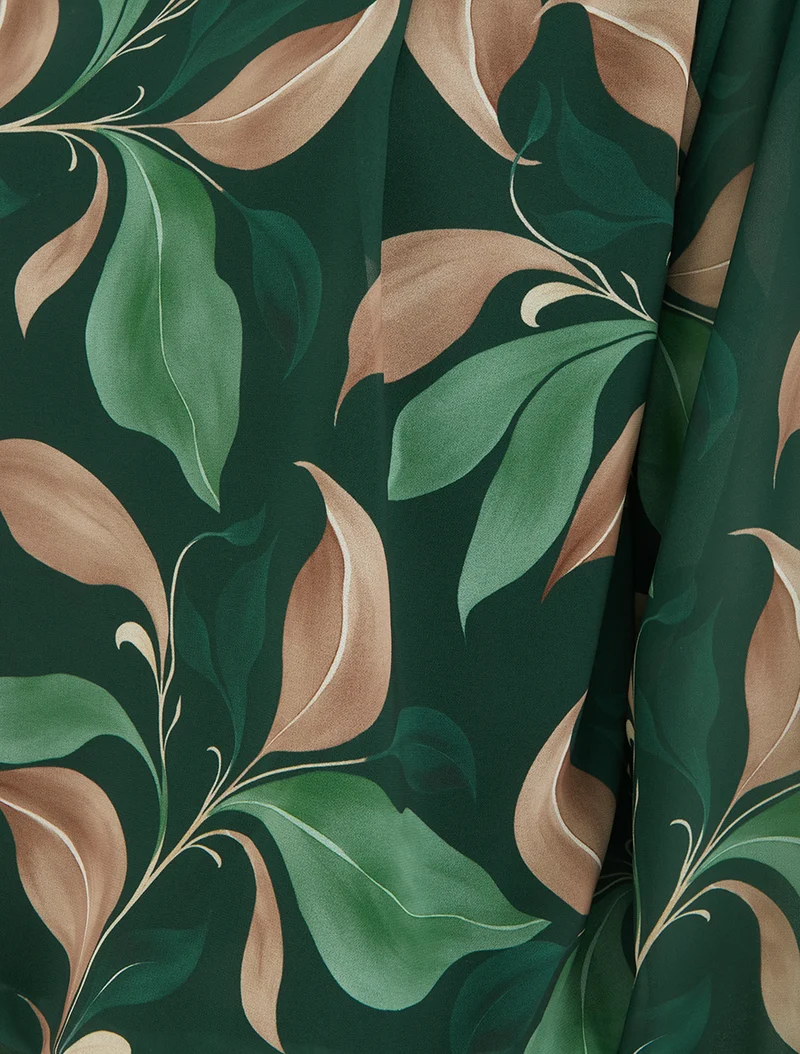 Blouse imprimé feuillage à poignets élastiqués - Vert sapin