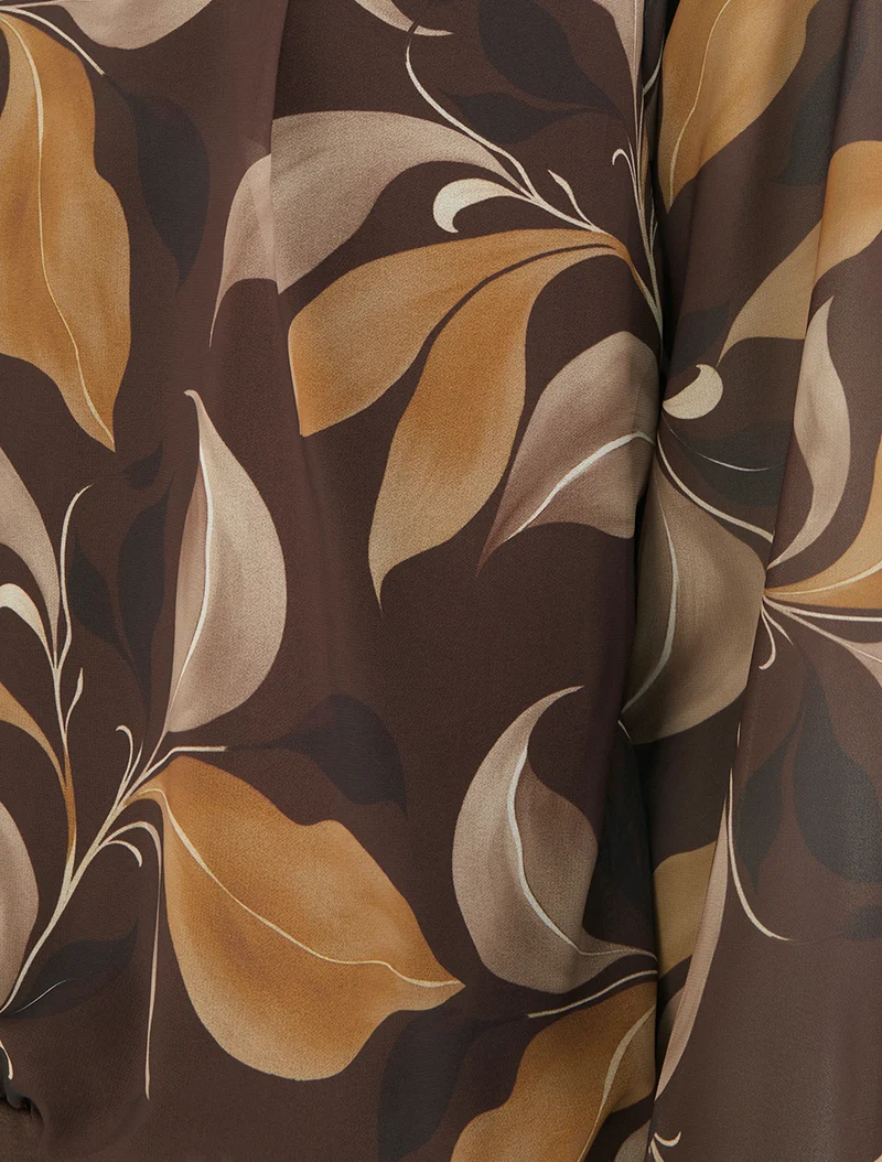 Blouse imprimé feuillage à poignets élastiqués - Marron