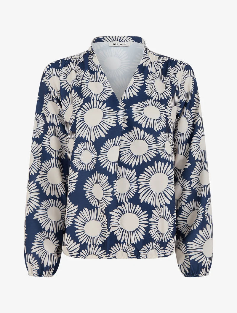 Blouse imprimé fleurs à poignets élastiqués - Marine