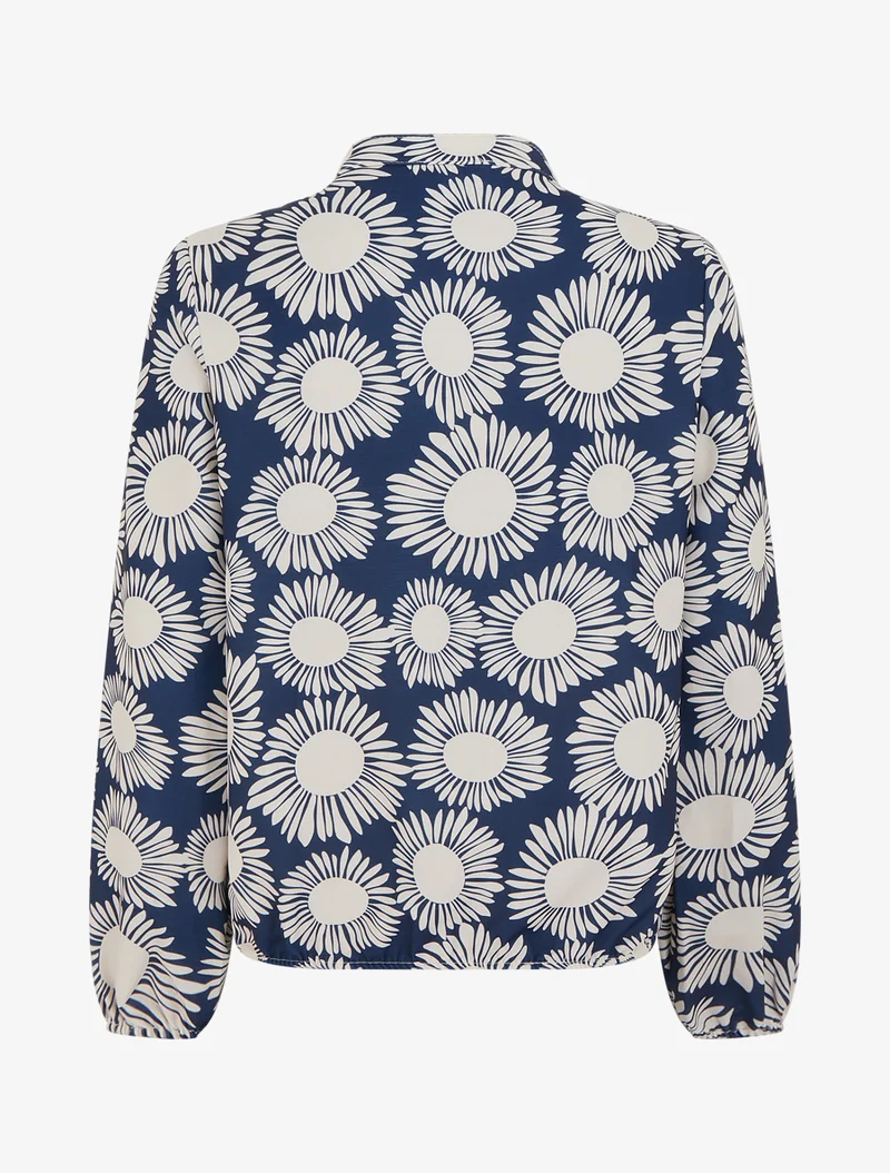 Blouse imprimé fleurs à poignets élastiqués - Marine