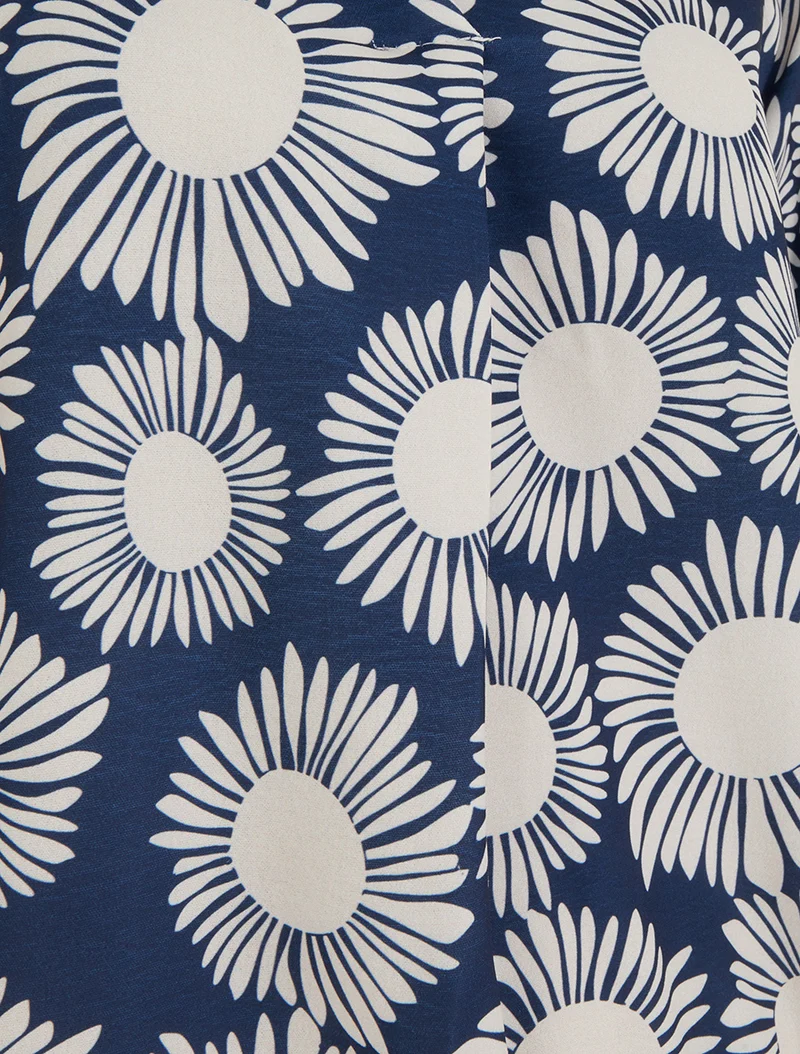 Blouse imprimé fleurs à poignets élastiqués - Marine