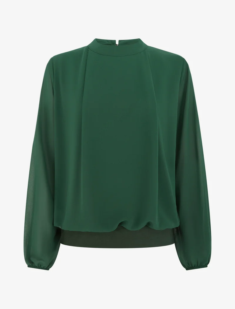 Blouse unie à poignets élastiqués - Vert sapin