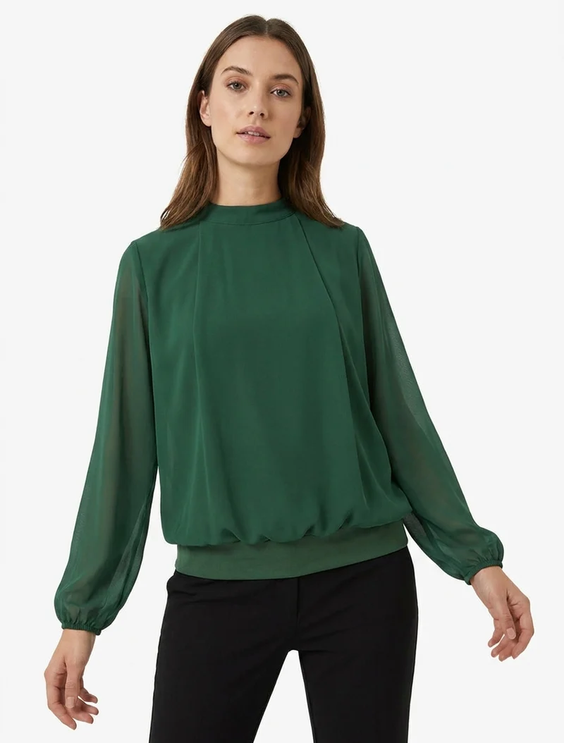Blouse unie à poignets élastiqués - Vert sapin