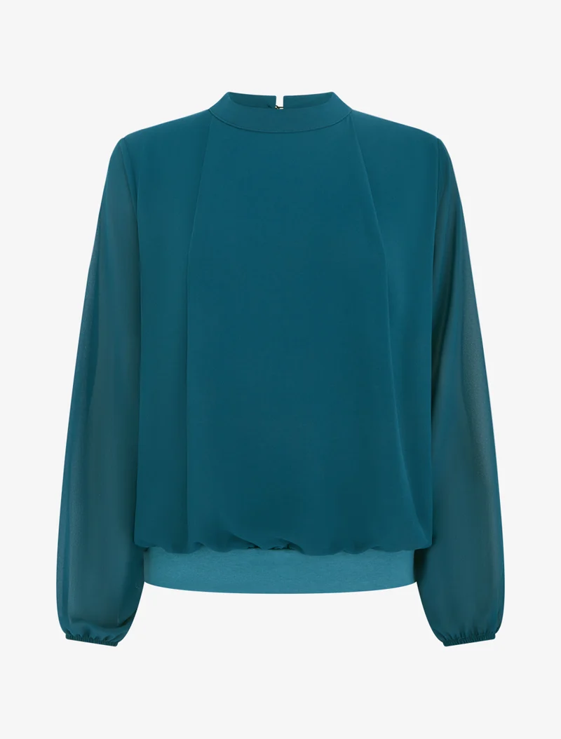 Blouse unie à poignets élastiqués - Bleu canard