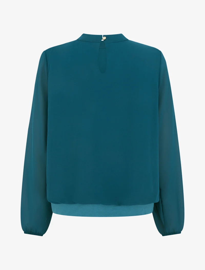 Blouse unie à poignets élastiqués - Bleu canard