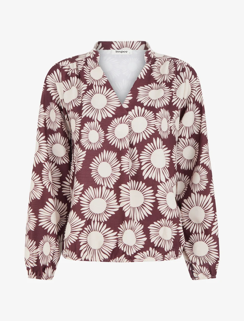 Blouse imprimé fleurs à poignets élastiqués - Prune