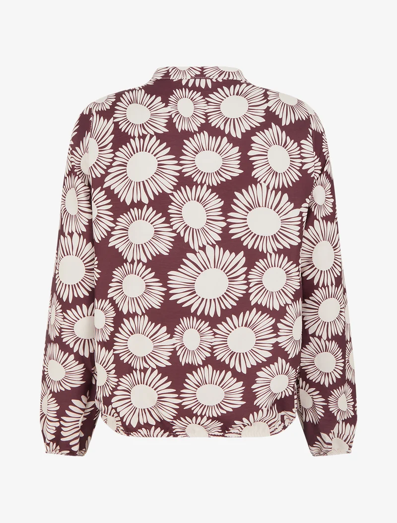 Blouse imprimé fleurs à poignets élastiqués - Prune
