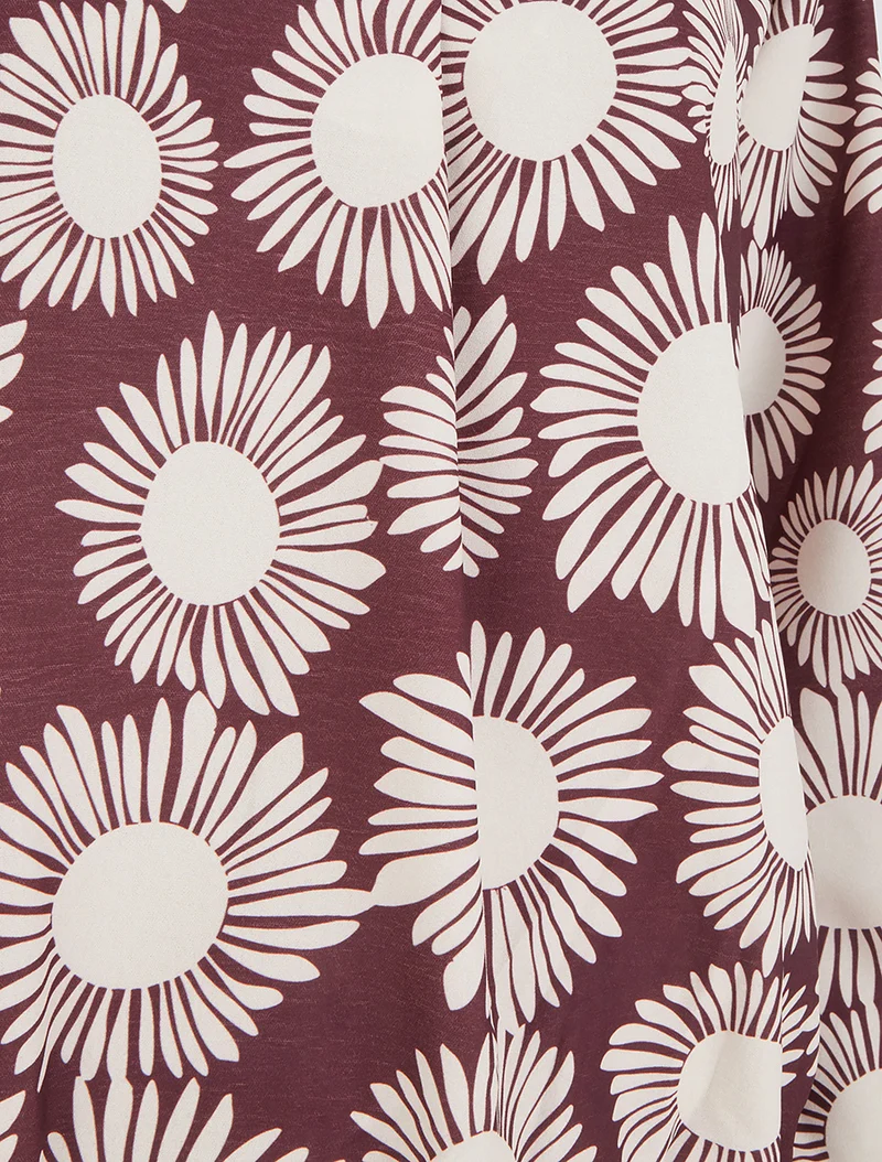 Blouse imprimé fleurs à poignets élastiqués - Prune