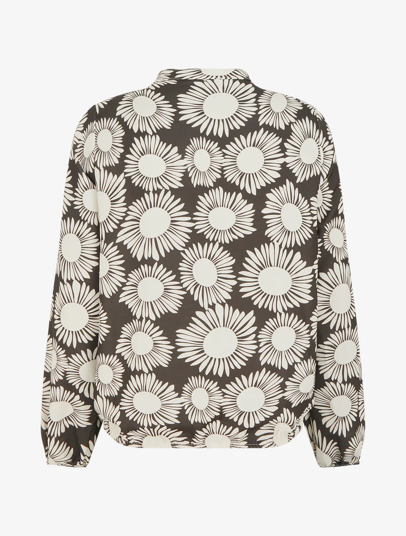 Blouse imprimé fleurs à poignets élastiqués - Marron