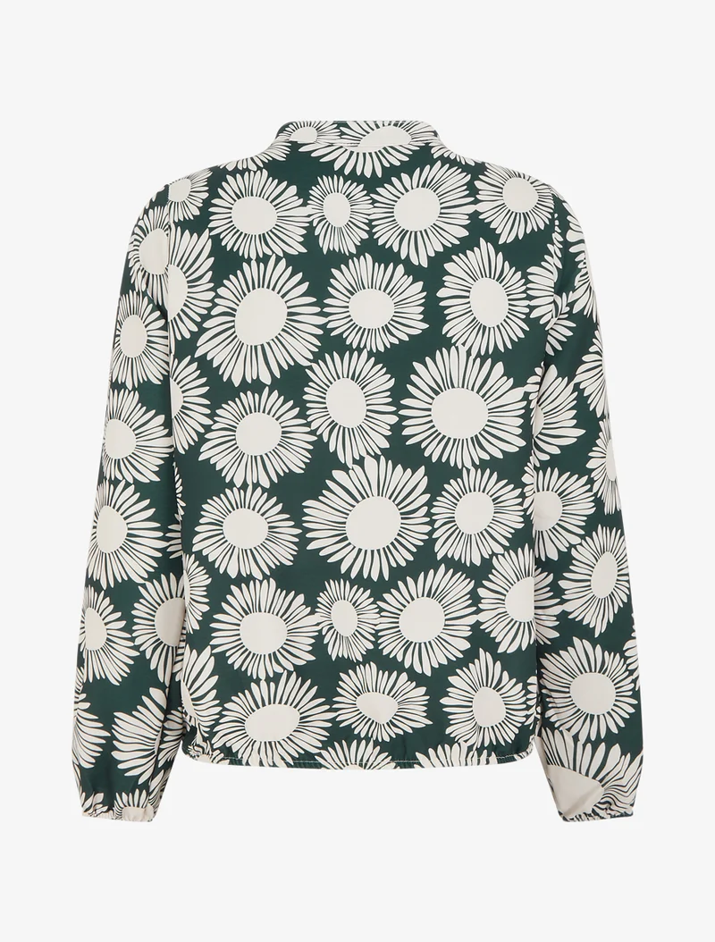 Blouse imprimé fleurs à poignets élastiqués - Vert sapin