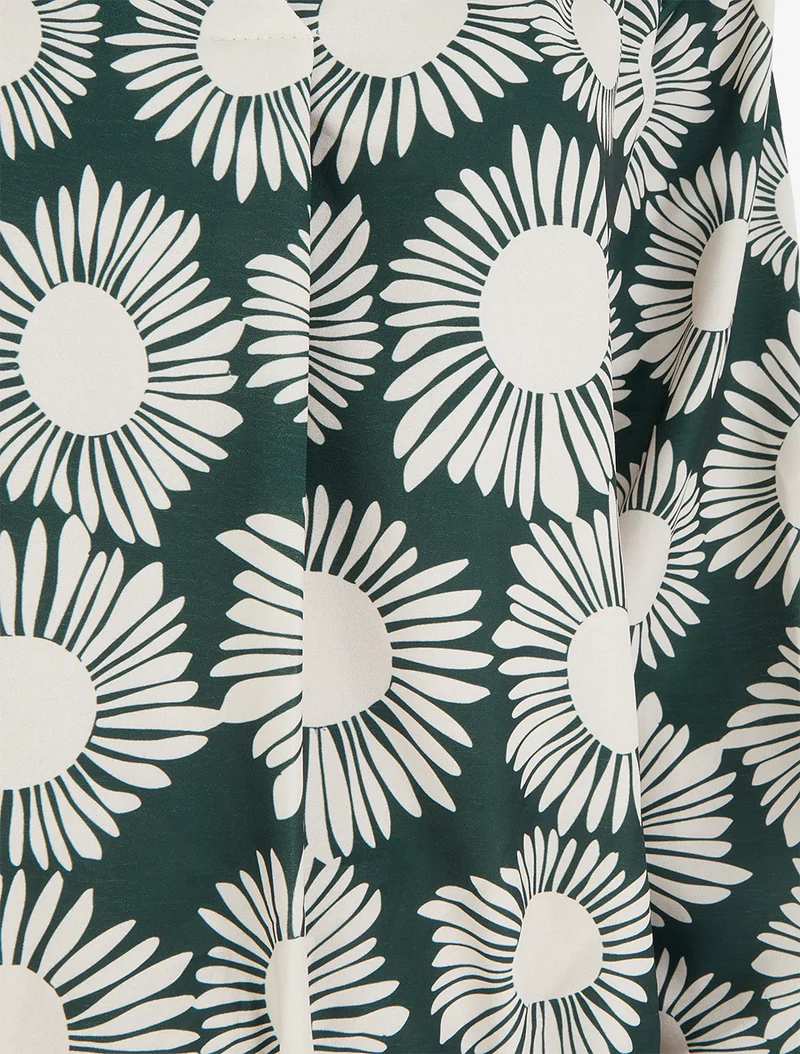 Blouse imprimé fleurs à poignets élastiqués - Vert sapin