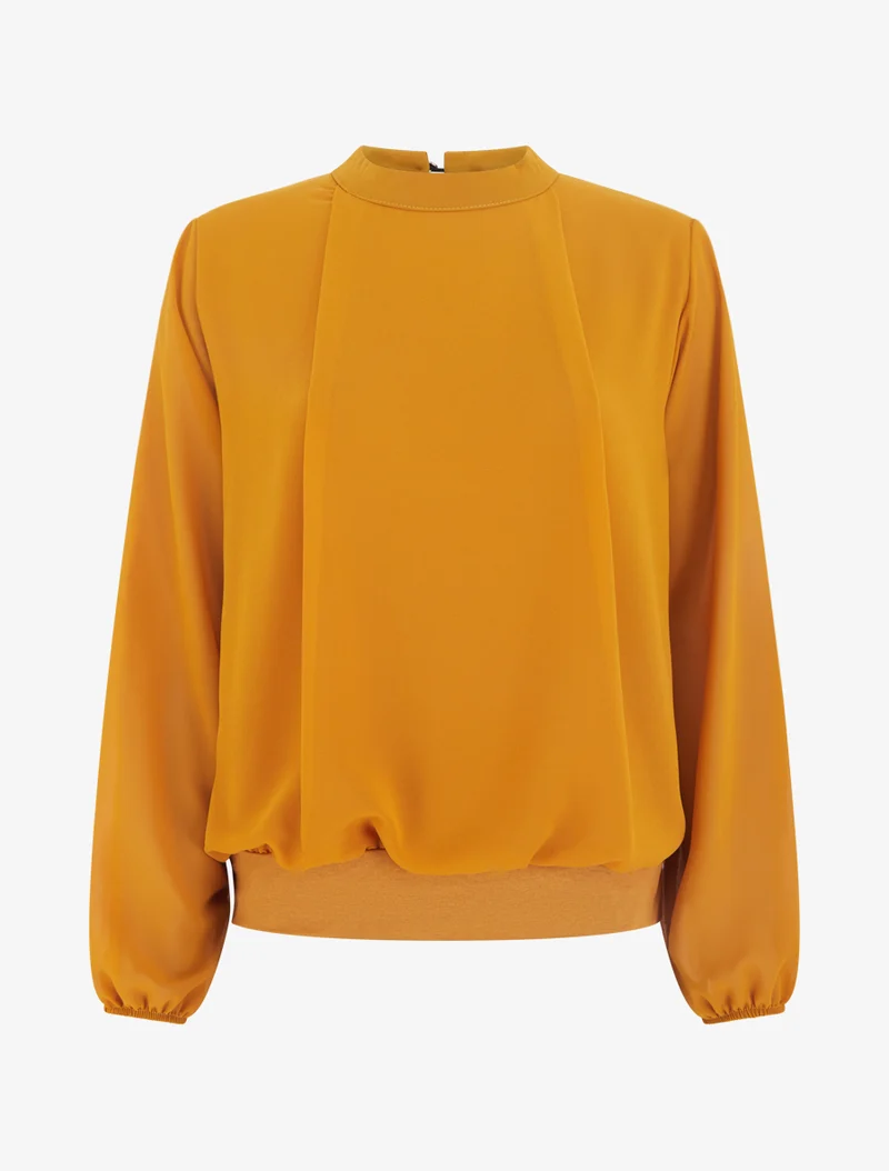 Blouse unie à poignets élastiqués - Jaune moutarde