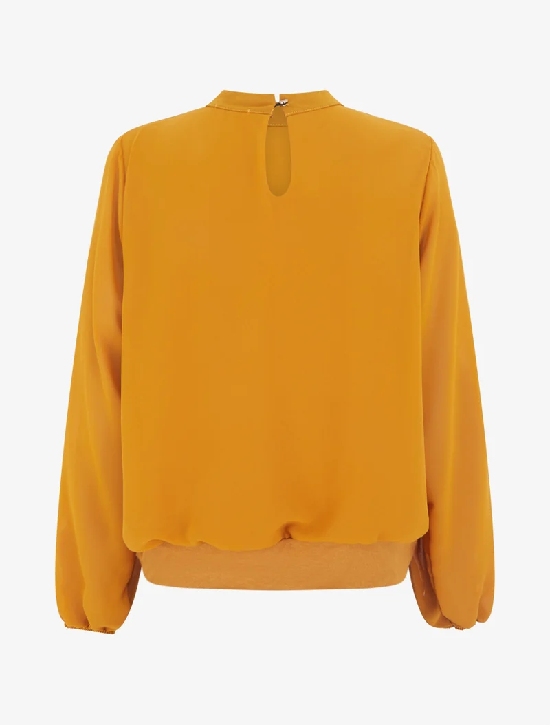 Blouse unie à poignets élastiqués - Jaune moutarde
