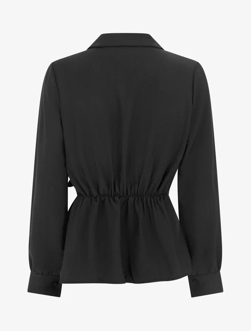 Top manches longues style chemise à nouer - Noir