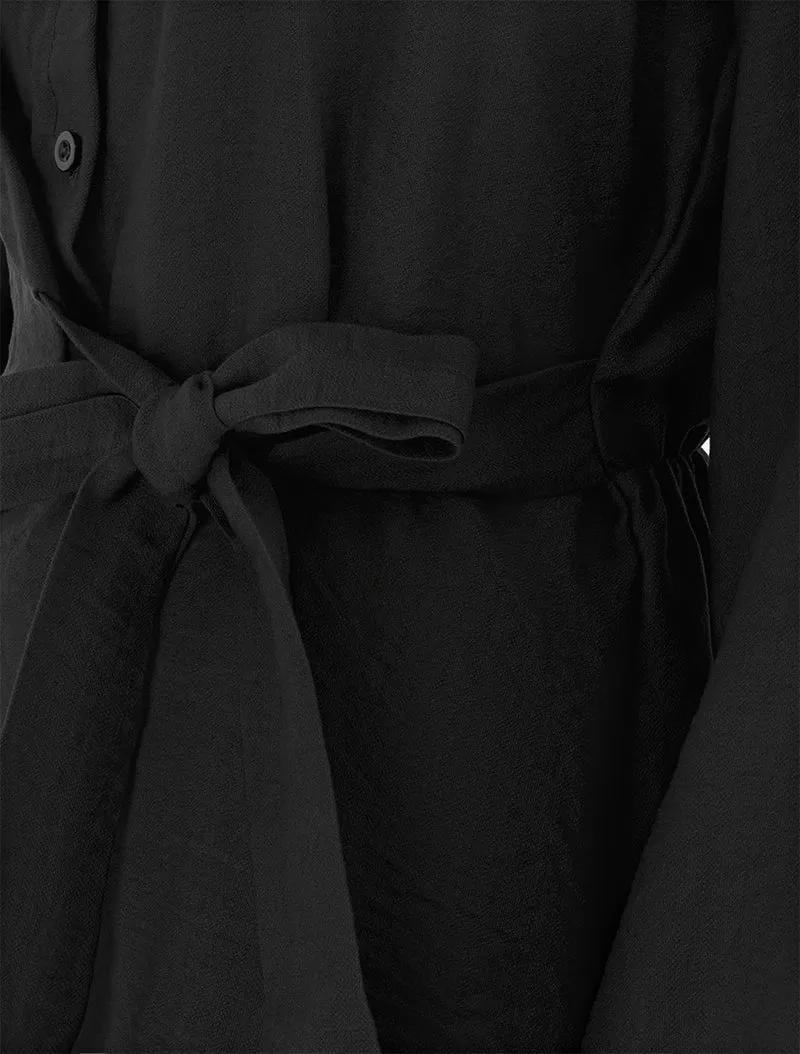 Top manches longues style chemise à nouer - Noir